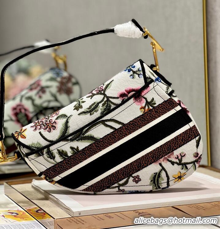 Popular Style DIOR SADDLE BAG White Multicolor Dior Petites Fleurs Embroidery M0446CEA