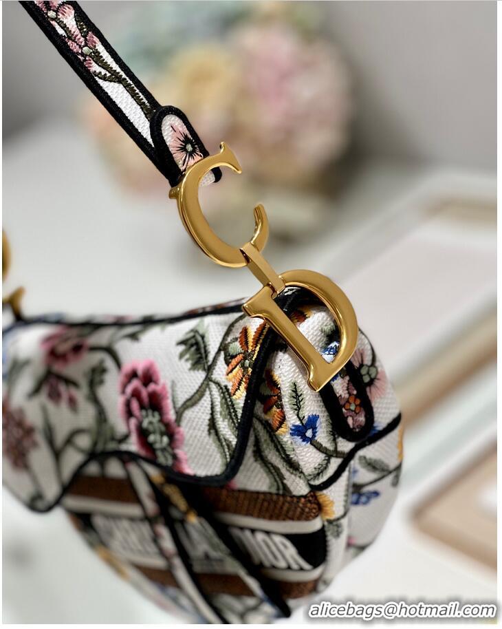 Popular Style DIOR SADDLE BAG White Multicolor Dior Petites Fleurs Embroidery M0446CEA