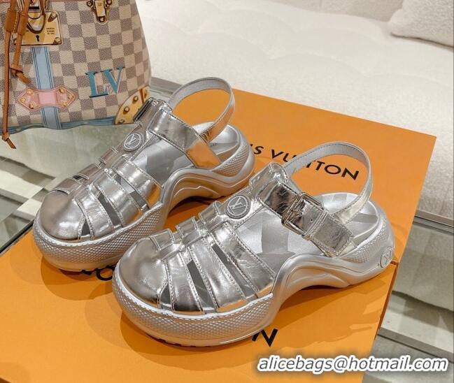 Top Design Louis Vuitton LV Archlight Sandals in Silver Patent Leather 427123