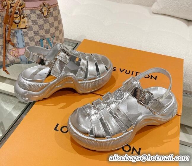 Top Design Louis Vuitton LV Archlight Sandals in Silver Patent Leather 427123