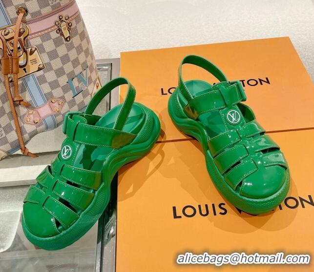 Sophisticated Louis Vuitton LV Archlight Sandals in Vert Green Patent Leather 427124