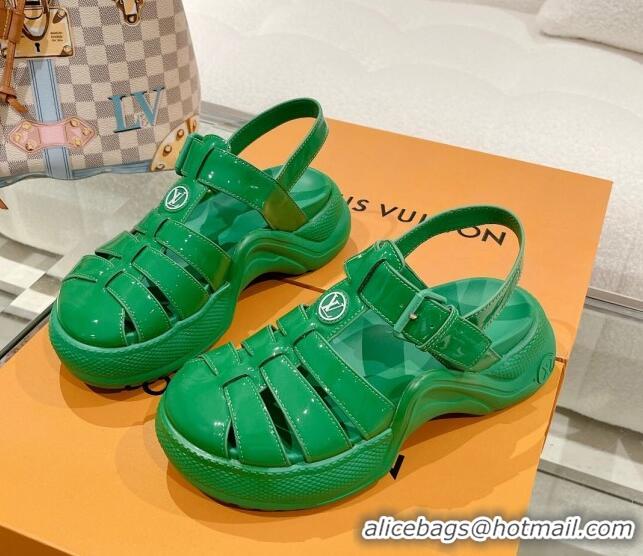 Sophisticated Louis Vuitton LV Archlight Sandals in Vert Green Patent Leather 427124