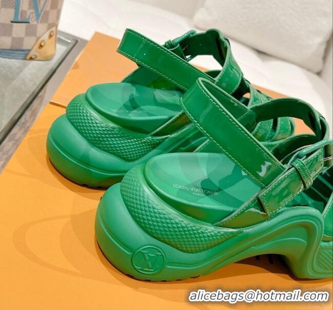 Sophisticated Louis Vuitton LV Archlight Sandals in Vert Green Patent Leather 427124