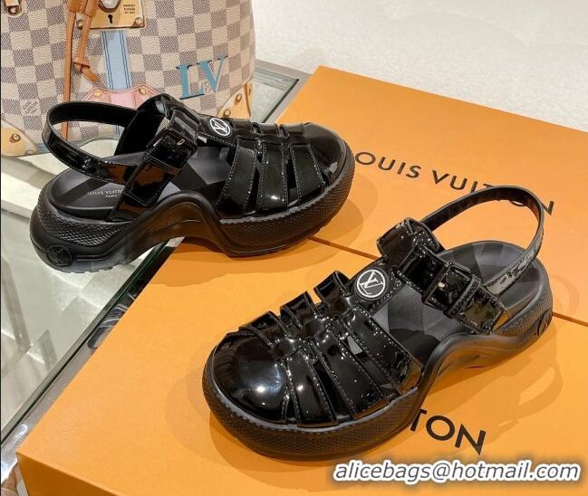 Pretty Style Louis Vuitton LV Archlight Sandals in Black Patent Leather 427125