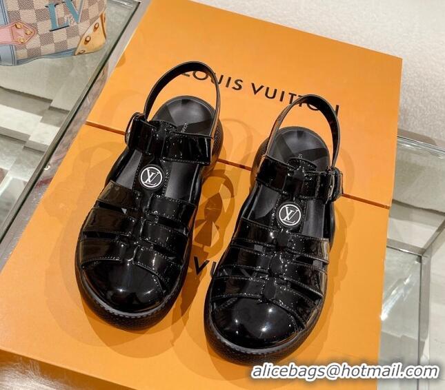 Pretty Style Louis Vuitton LV Archlight Sandals in Black Patent Leather 427125