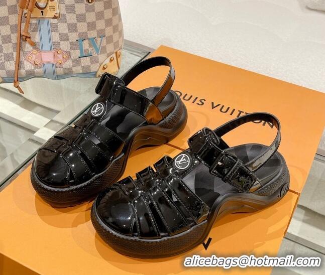 Pretty Style Louis Vuitton LV Archlight Sandals in Black Patent Leather 427125