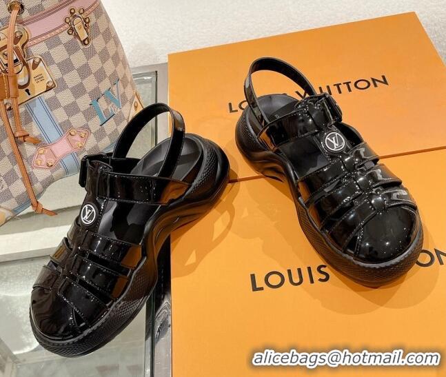 Pretty Style Louis Vuitton LV Archlight Sandals in Black Patent Leather 427125