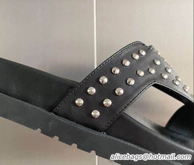 Top Grade Louis Vuitton Men's Trainer Slide Sandals in Studded Leather Black 427126