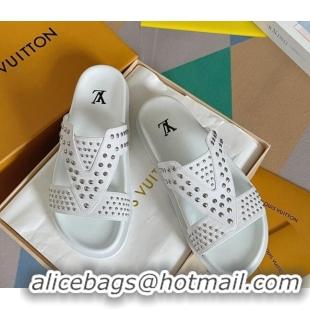 Charming Louis Vuitton Men's Trainer Slide Sandals in Studded Leather White 427127