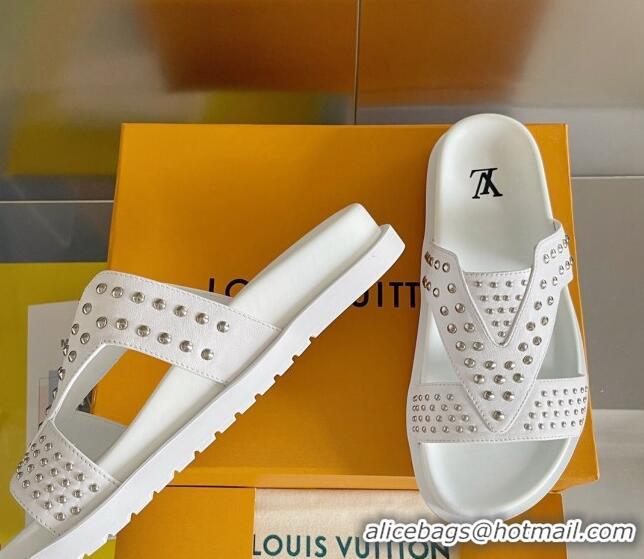 Charming Louis Vuitton Men's Trainer Slide Sandals in Studded Leather White 427127