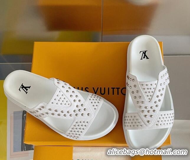 Charming Louis Vuitton Men's Trainer Slide Sandals in Studded Leather White 427127