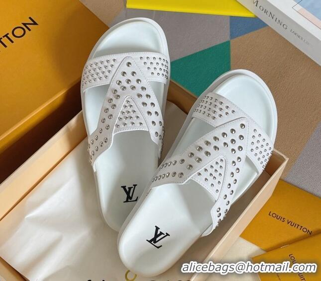 Charming Louis Vuitton Men's Trainer Slide Sandals in Studded Leather White 427127