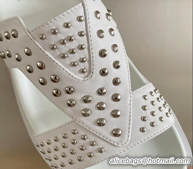 Charming Louis Vuitton Men's Trainer Slide Sandals in Studded Leather White 427127