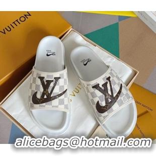 Shop Duplicate Nike x Louis Vuitton Men's Trainer Slide Sandals in Damier Azur Canvas 427128