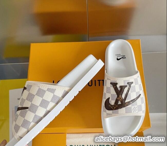 Shop Duplicate Nike x Louis Vuitton Men's Trainer Slide Sandals in Damier Azur Canvas 427128