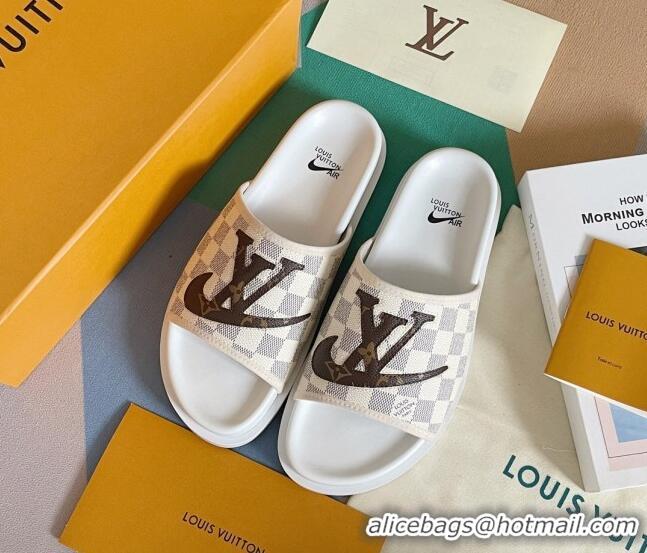 Shop Duplicate Nike x Louis Vuitton Men's Trainer Slide Sandals in Damier Azur Canvas 427128