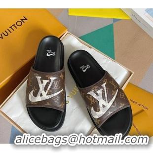 Stylish Nike x Louis Vuitton Men's Trainer Slide Sandals in Classic Monogram Canvas 427129