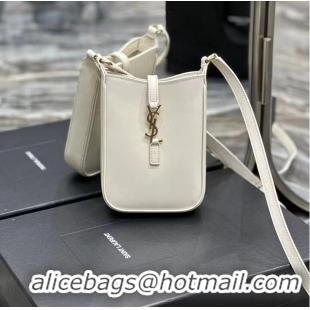 Buy Discount SAINT LAURENT LE 5 A 7 MINI VERTICAL IN SHINY LEATHER 7352142 BLANC VINTAGE