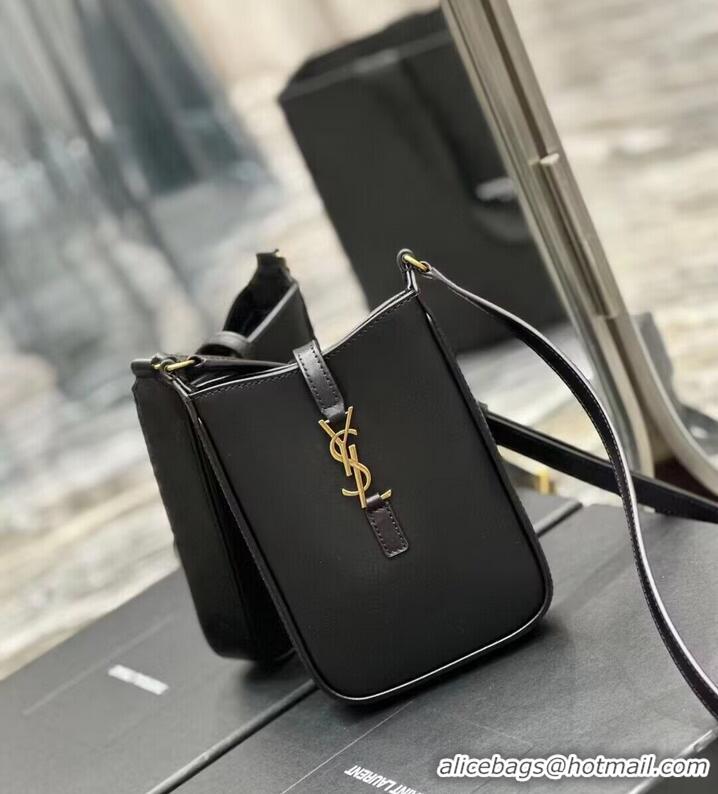 Low Price SAINT LAURENT LE 5 A 7 MINI VERTICAL IN SHINY LEATHER 7352142 black