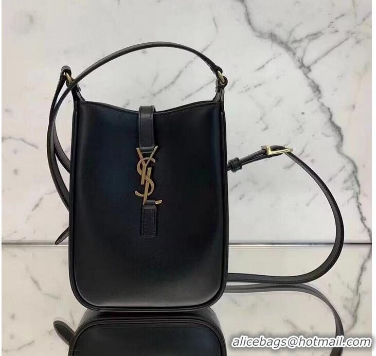 Low Price SAINT LAURENT LE 5 A 7 MINI VERTICAL IN SHINY LEATHER 7352142 black