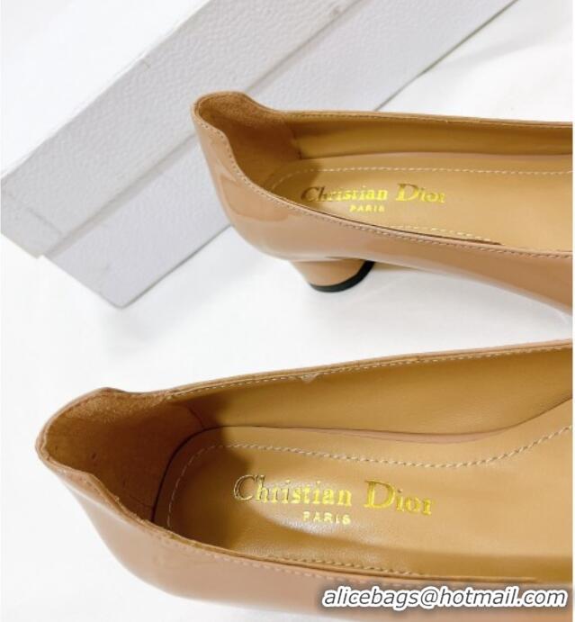 Dior Idylle Patent Leather Pumps 3.5cm with Pearl Bow Apricot 100973