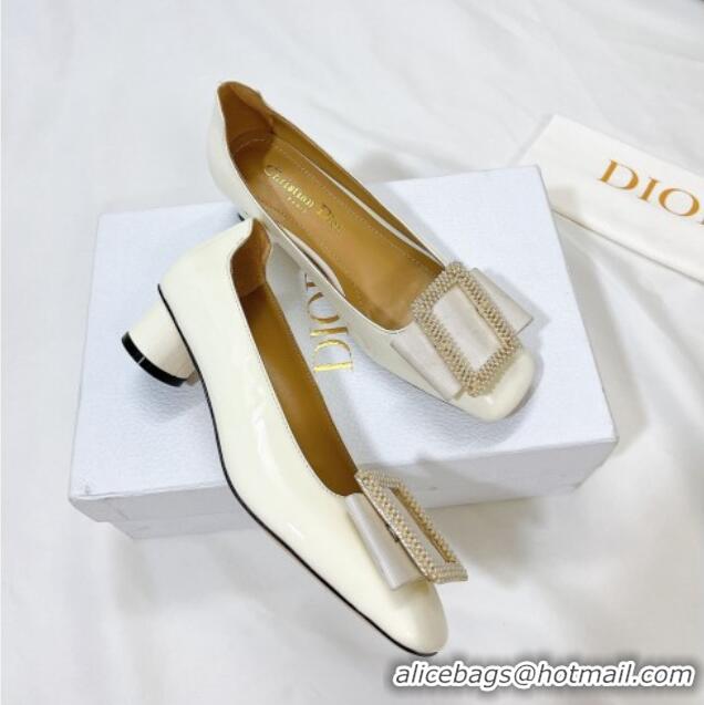 Grade Dior Idylle Patent Leather Pumps 3.5cm with Pearl Bow White 100974