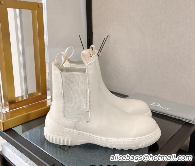 Good Quality Dior D-Racer Calfskin Ankle Boots White 110115