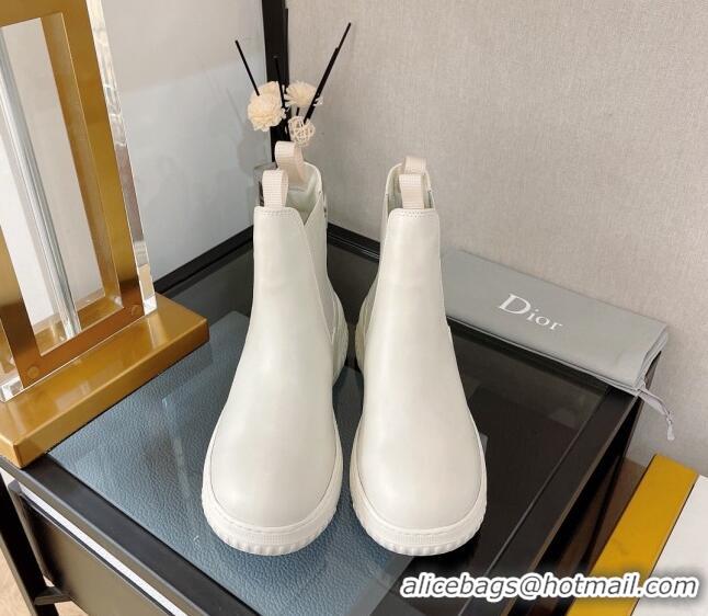 Good Quality Dior D-Racer Calfskin Ankle Boots White 110115