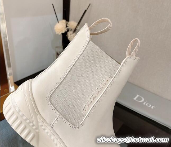 Good Quality Dior D-Racer Calfskin Ankle Boots White 110115