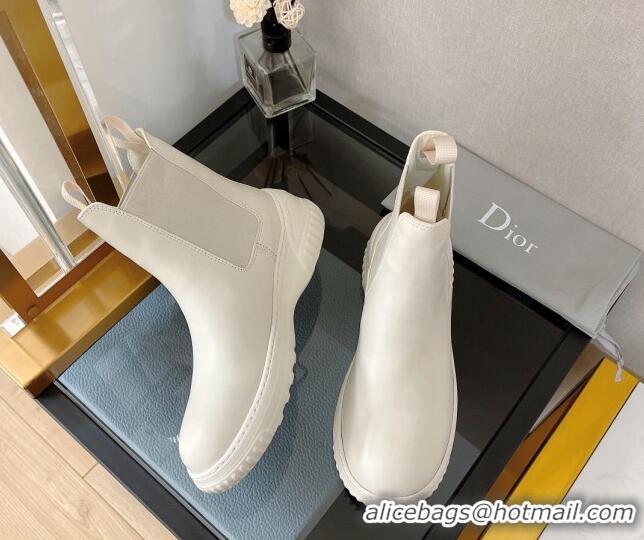 Good Quality Dior D-Racer Calfskin Ankle Boots White 110115