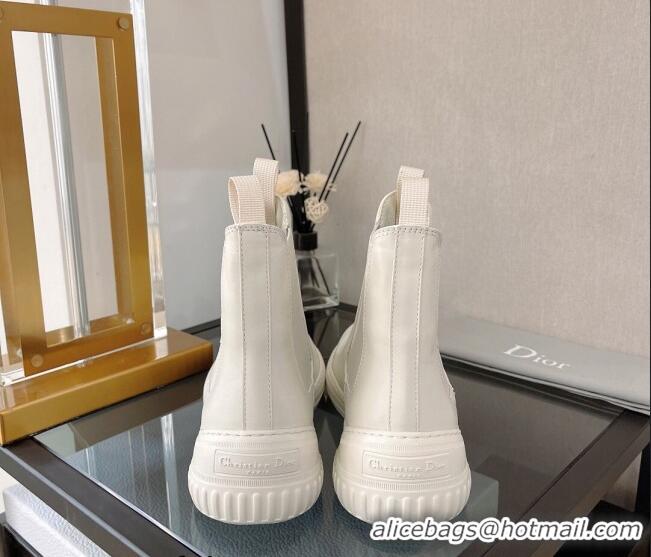 Good Quality Dior D-Racer Calfskin Ankle Boots White 110115