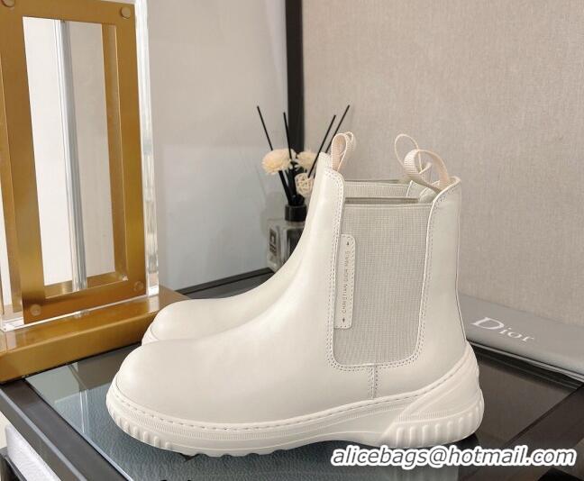 Good Quality Dior D-Racer Calfskin Ankle Boots White 110115