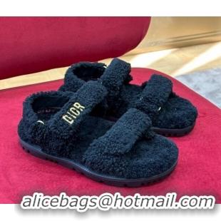 Classic Hot Dior Dioract Shearling Sandals Black 2110116