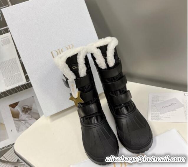 Stylish Dior Calfskin and Rubber Short Boots with Wool Lining Black 113036