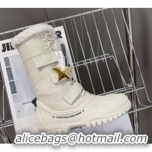 Good Product Dior Calfskin and Rubber Short Boots with Wool Lining White 113037