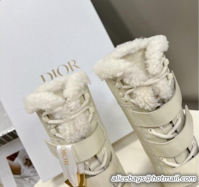 Good Product Dior Calfskin and Rubber Short Boots with Wool Lining White 113037