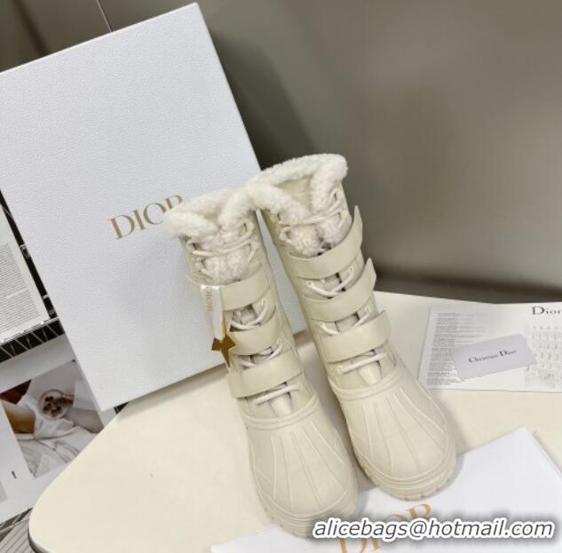 Good Product Dior Calfskin and Rubber Short Boots with Wool Lining White 113037