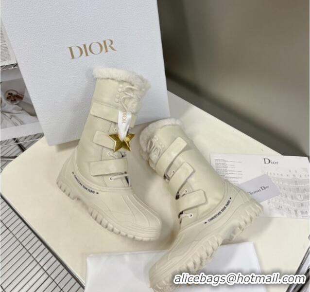 Good Product Dior Calfskin and Rubber Short Boots with Wool Lining White 113037