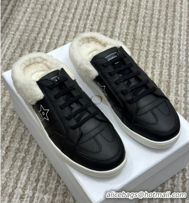 1:1 aaaaa Dior Calfskin and Shearling Star Open Back Sneakers Black 2120191