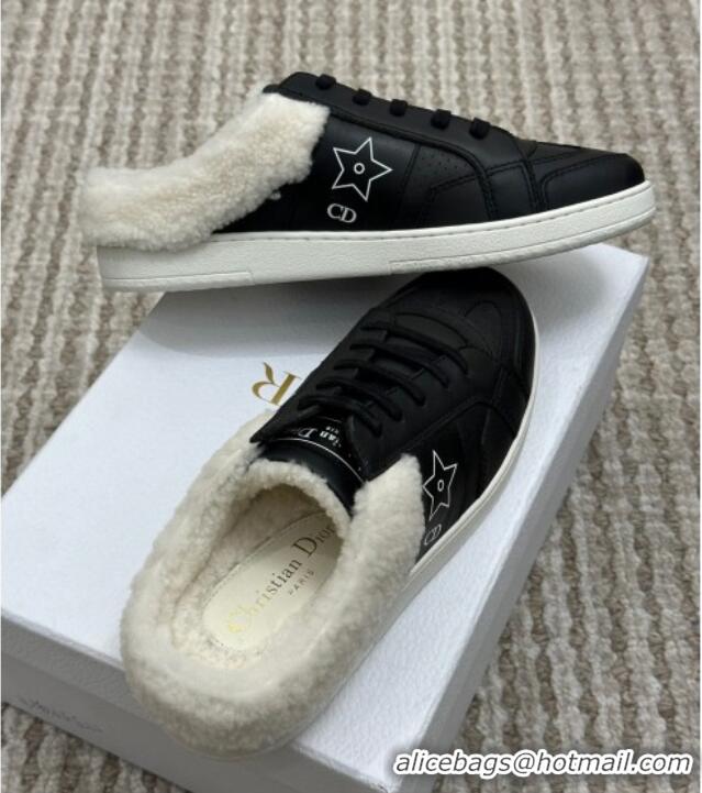 1:1 aaaaa Dior Calfskin and Shearling Star Open Back Sneakers Black 2120191