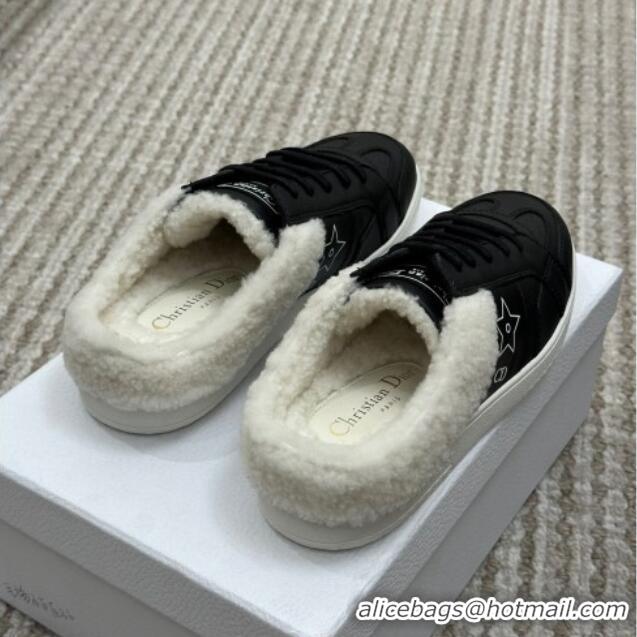 1:1 aaaaa Dior Calfskin and Shearling Star Open Back Sneakers Black 2120191