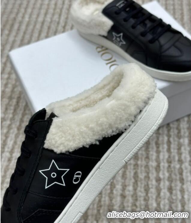 1:1 aaaaa Dior Calfskin and Shearling Star Open Back Sneakers Black 2120191