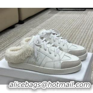 Discount Dior Calfskin and Shearling Star Open Back Sneakers White 120192