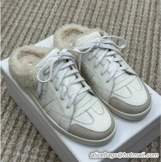 Discount Dior Calfskin and Shearling Star Open Back Sneakers White 120192