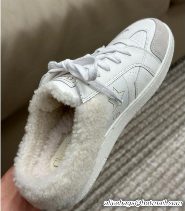 Discount Dior Calfskin and Shearling Star Open Back Sneakers White 120192