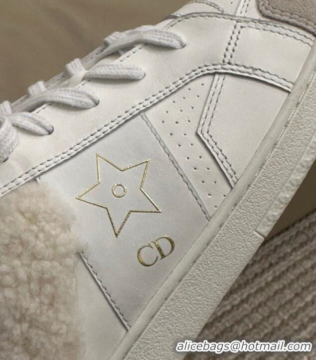 Discount Dior Calfskin and Shearling Star Open Back Sneakers White 120192