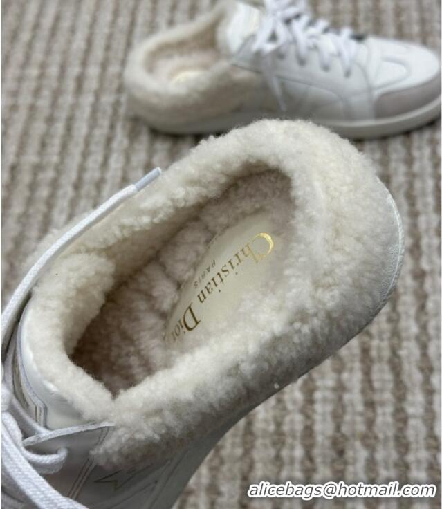 Discount Dior Calfskin and Shearling Star Open Back Sneakers White 120192