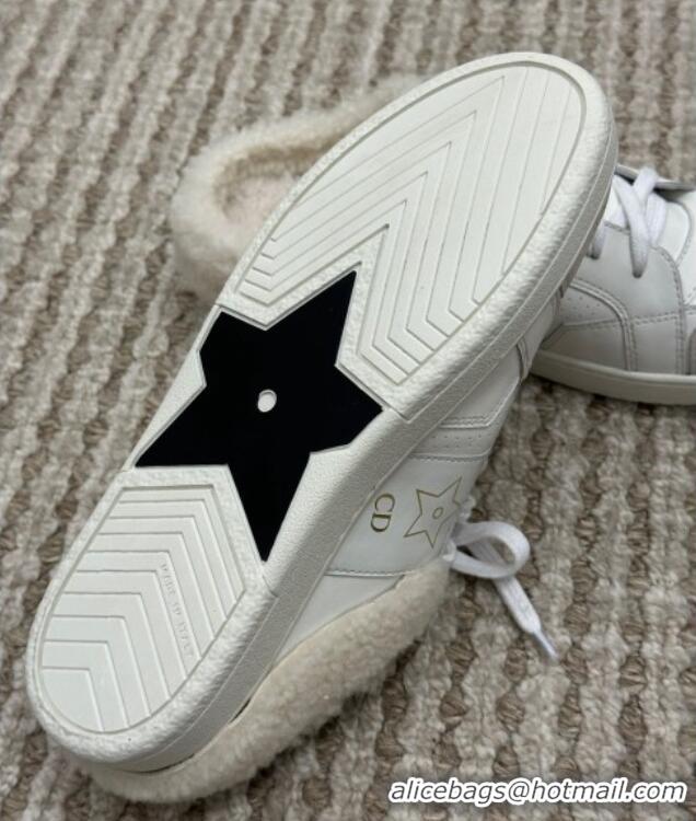 Discount Dior Calfskin and Shearling Star Open Back Sneakers White 120192