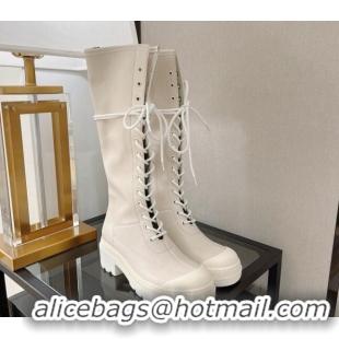 Perfect Dior Arcade Stretch Leather Lace-up High Boots 4.5cm White 120202