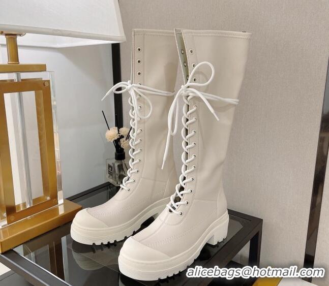 Perfect Dior Arcade Stretch Leather Lace-up High Boots 4.5cm White 120202